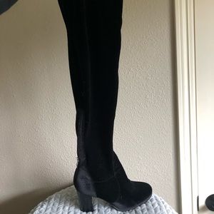 Velour Black Knee-High Heels